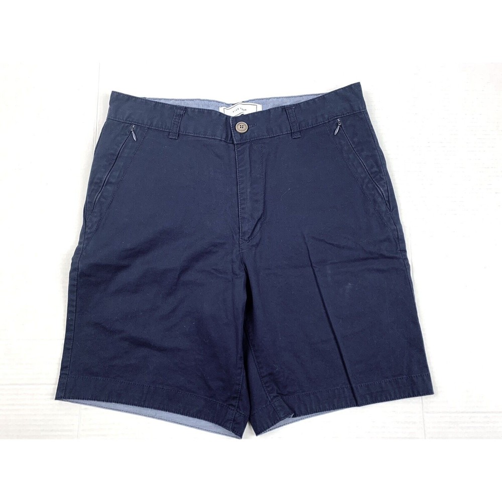 FIVE FOUR Men’s 29 Navy Blue Modern Fit Cotton Stretch Chino Shorts Flat Front
